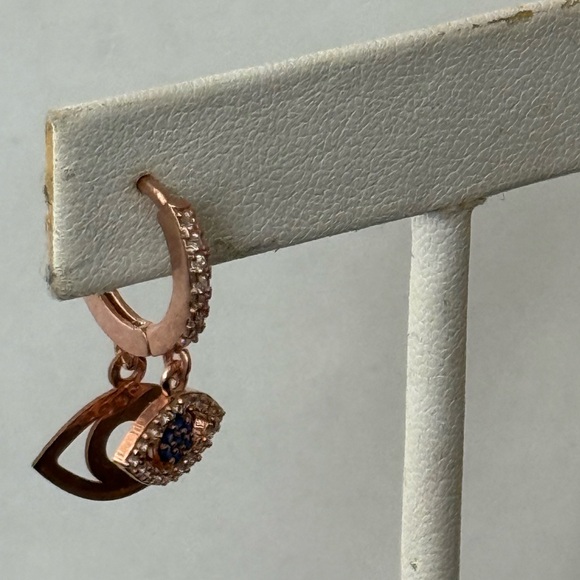 925 Silver double evileye cz stones hoops earrings - Picture 6 of 8